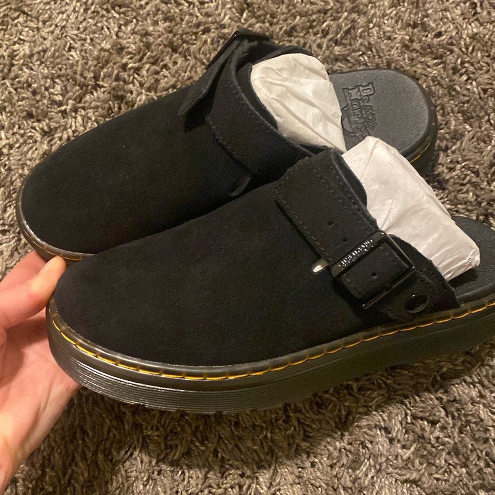 Dr. Martens Black Suede Mules